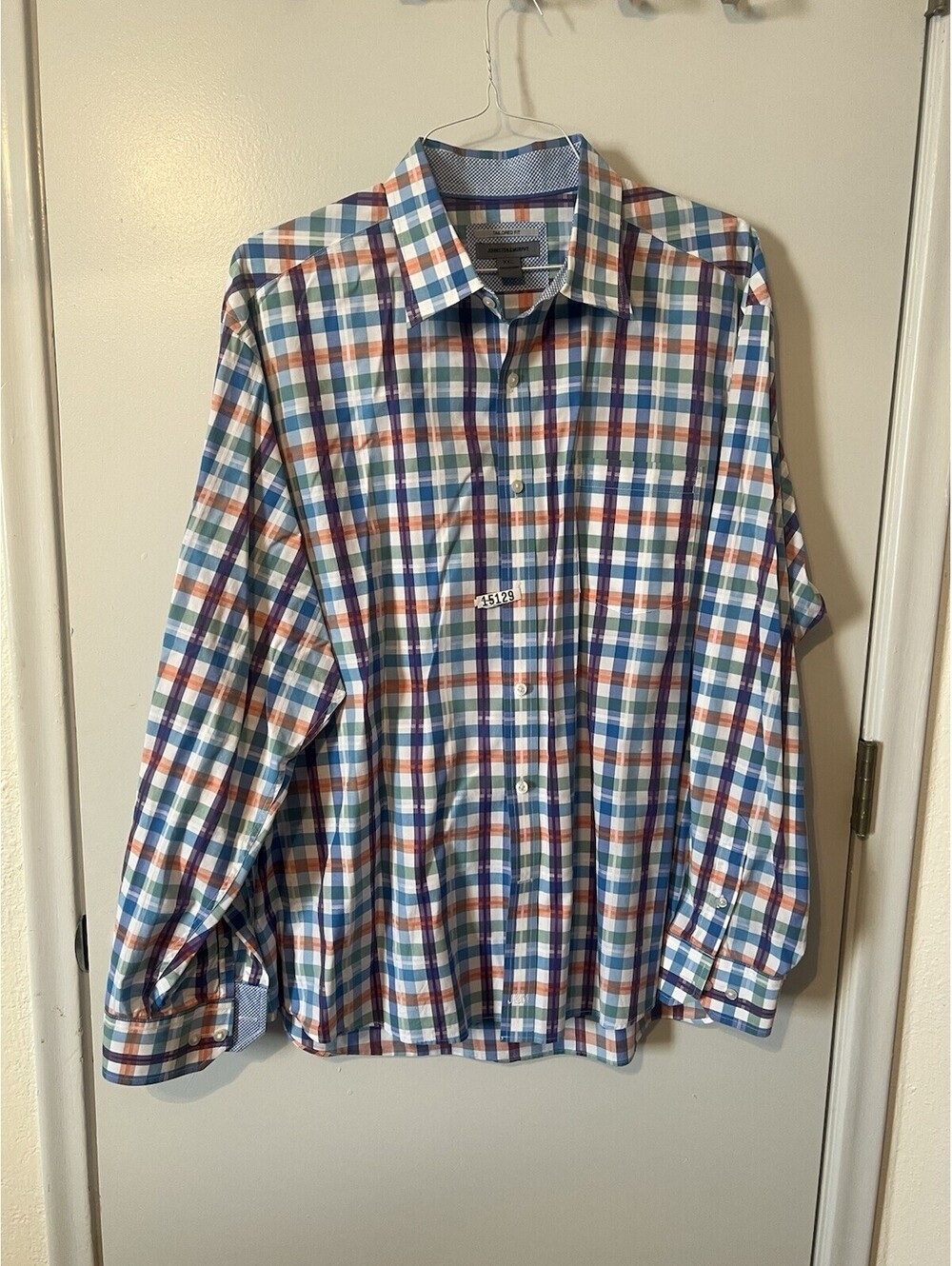 Johnston & Murphy Shirt XXL US Blue Check Flip Cuff Button Up Long Sleeve Mens